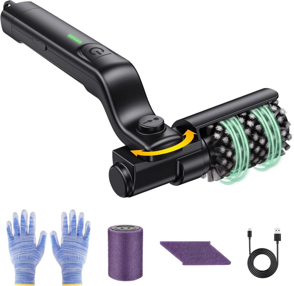 GrateGenie Electric Grill Brush 8-Angle Adjustable Head with 400 RPM 3-Speed Motor