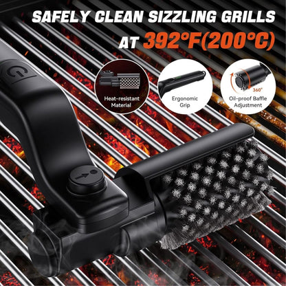 GrateGenie Electric Grill Brush 8-Angle Adjustable Head with 400 RPM 3-Speed Motor