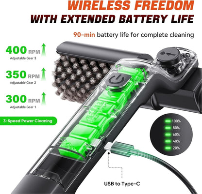 GrateGenie Electric Grill Brush 8-Angle Adjustable Head with 400 RPM 3-Speed Motor