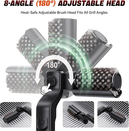 GrateGenie Electric Grill Brush 8-Angle Adjustable Head with 400 RPM 3-Speed Motor